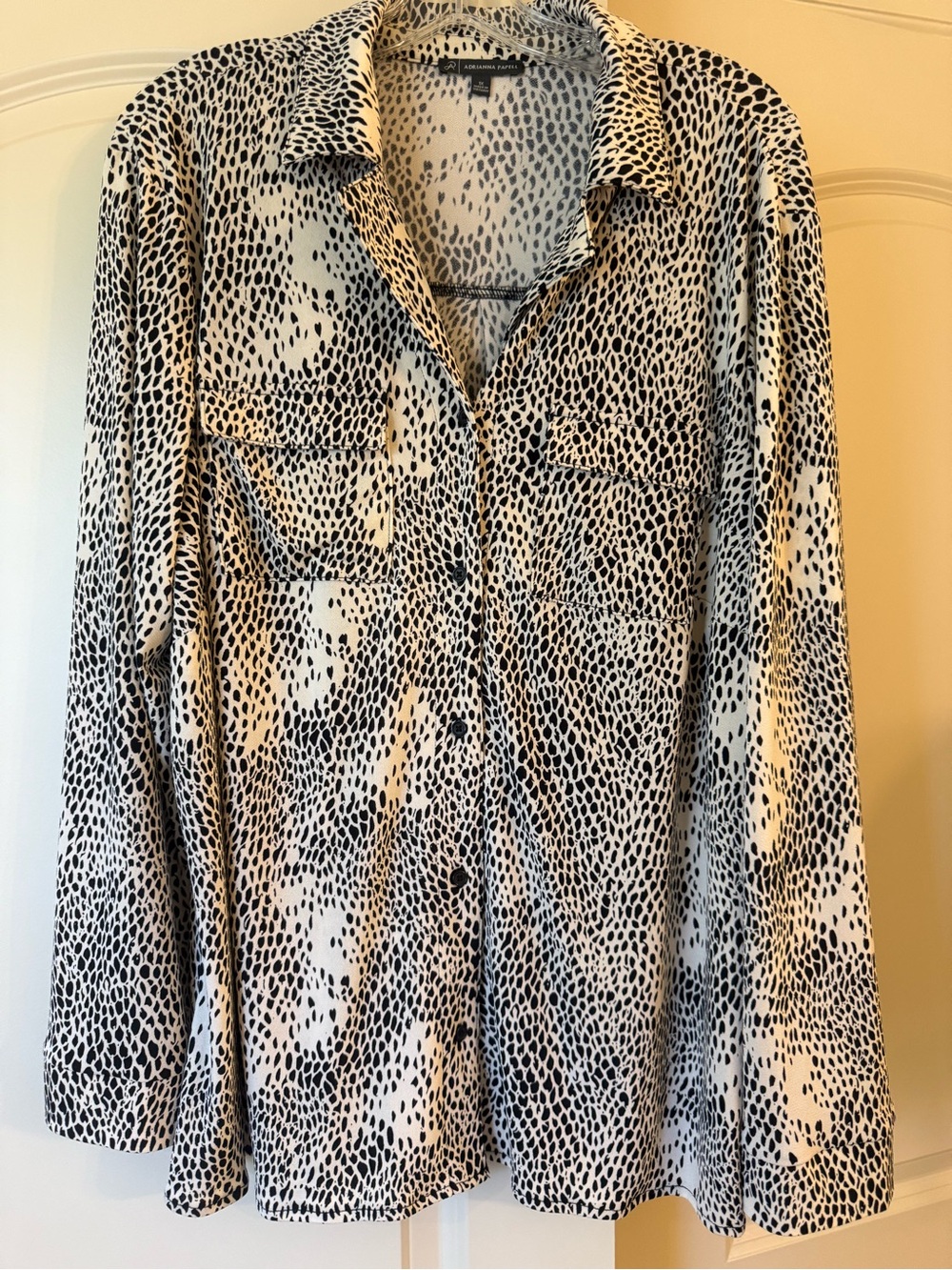 Adrianna Papell Black and White Speckle Button-Down Shirt